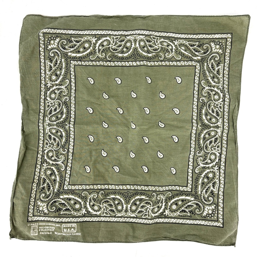 Bandanna Paris Accessories RN 13960 Sage Green, Vintage Late 60s-70s USA Made